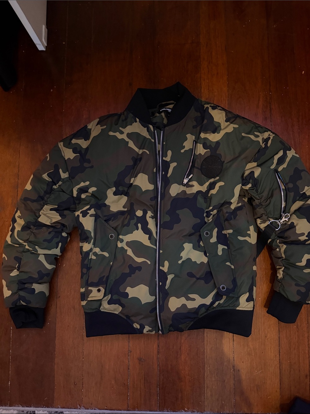 Karl Lagerfeld Men's Camo Bomber Jacket - Green, Black, Tan